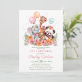 Meisje Safari Dieren Baby Sprinkle Kaart (Staand voorkant)