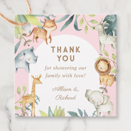 Meisje safari dieren boho baby shower bedankjes labels (Voorkant)