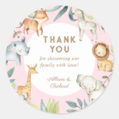 Meisje safari dieren boho bohemian baby shower ronde sticker (Voorkant)