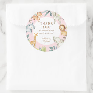 Meisje safari dieren boho bohemian baby shower ronde sticker