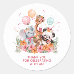Meisje Safari Dieren Ronde Sticker