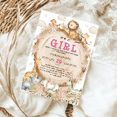 Meisje Safari Dieren Roze Baby shower Kaart