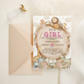 Meisje Safari Dieren Roze Baby shower Kaart