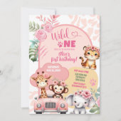 Meisje Safari Dieren Wild Een Eerste Verjaardag Kaart (Voorkant)