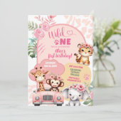 Meisje Safari Dieren Wild Een Eerste Verjaardag Kaart (Staand voorkant)