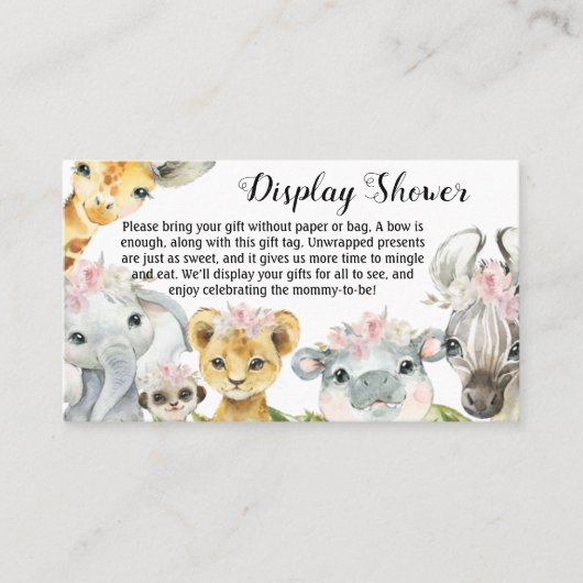 Meisje Safari Display Baby shower Visitekaartje (Voorkant)