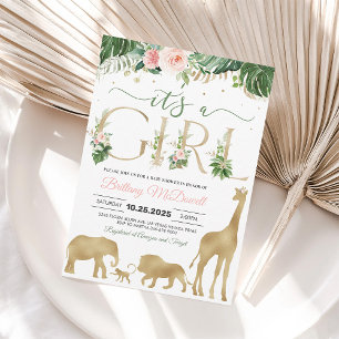 Meisje Safari Goud Baby Shower Uitnodiging