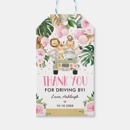 Meisje Safari Oerwoud Drive door Baby shower Parad Cadeaulabel (Voorkant)