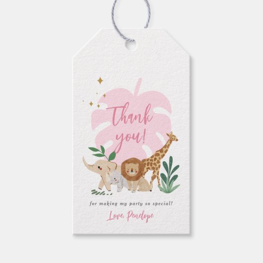 Meisje Safari Verjaardagsfeestje Dank u Cadeau Lab Cadeaulabel (Voorkant)