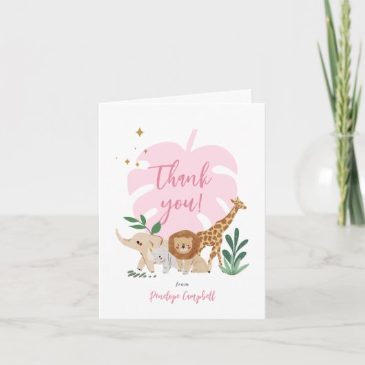 Meisje Safari Verjaardagsfeestje Dank u kaart (Voorkant)
