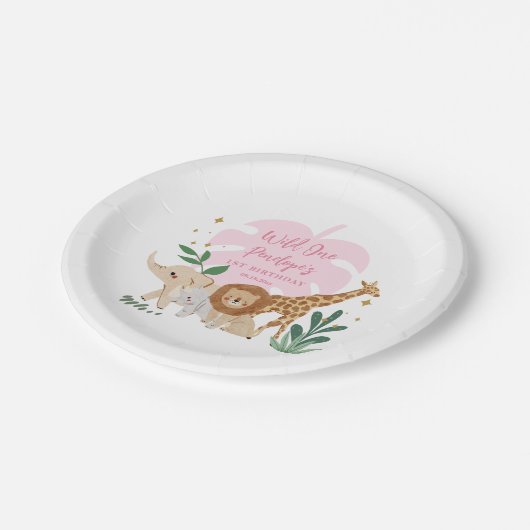 Meisje Safari Verjaardagsfeestje Papier Borden Papieren Bordje (Gekanteld)