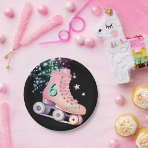 Meisje Schaats Party Black Neon Verjaardag Papieren Bordje