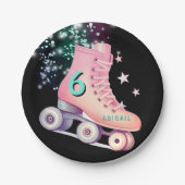 Meisje Schaats Party Black Neon Verjaardag Papieren Bordje (Voorkant)