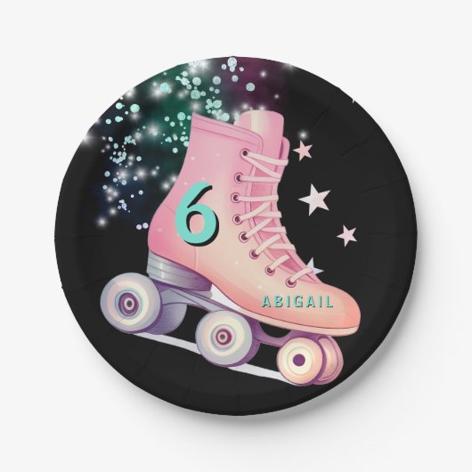 Meisje Schaats Party Black Neon Verjaardag Papieren Bordje (Voorkant)