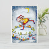 Meisje schaatsen feestdagenkaart (Staand voorkant)