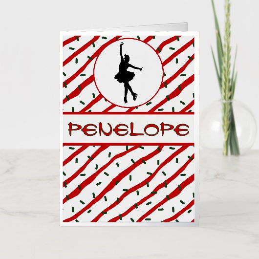 Meisje Schaatsen Kerstmis Sprinkle gepersonaliseer Folie Wenskaart (Voorkant)