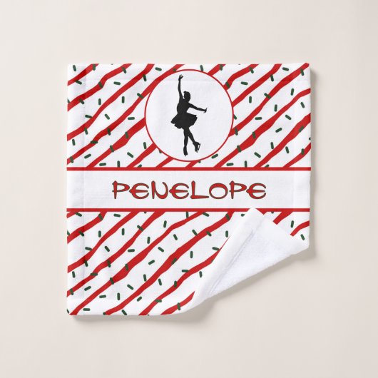 Meisje Schaatsen Kerstmis Sprinkle gepersonaliseer Washandje (Wasdoekje)