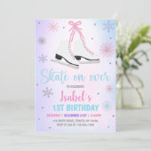 Meisje schaatsen verjaardag kaart (Staand voorkant)