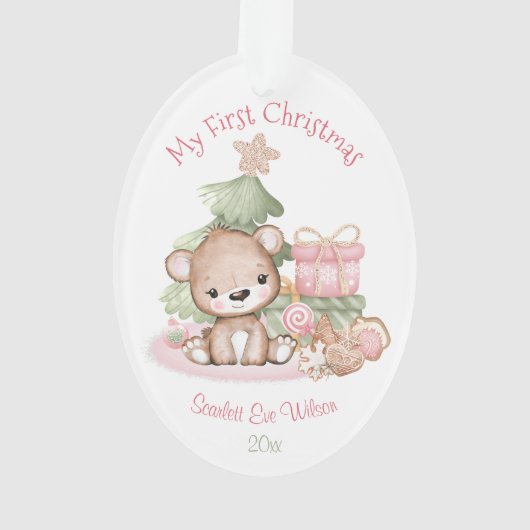 Meisje Schattige Baby's Eerste Kerst Ornament Acry (achterkant)