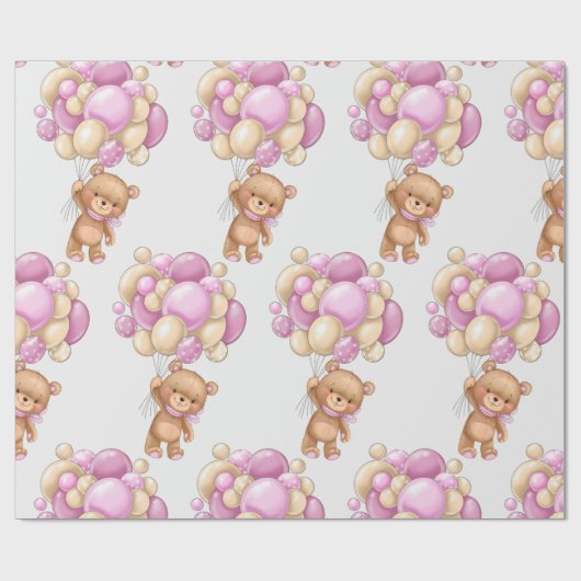 Meisje Schattige Beren ballon inpakpapier (Vlak)