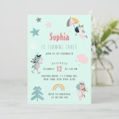 Meisje Schattige Eenhoorn Verjaardagsfeest Kaart (Staand voorkant)