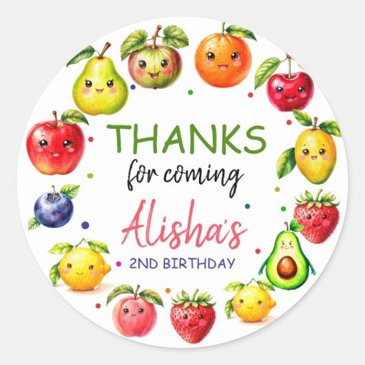 Meisje Schattige Fruit Verjaardag Ronde Sticker (Voorkant)