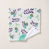 Meisje Schattige Paddenstoelen en Tuin Custom Name Bad Handdoek (Wasdoekje)