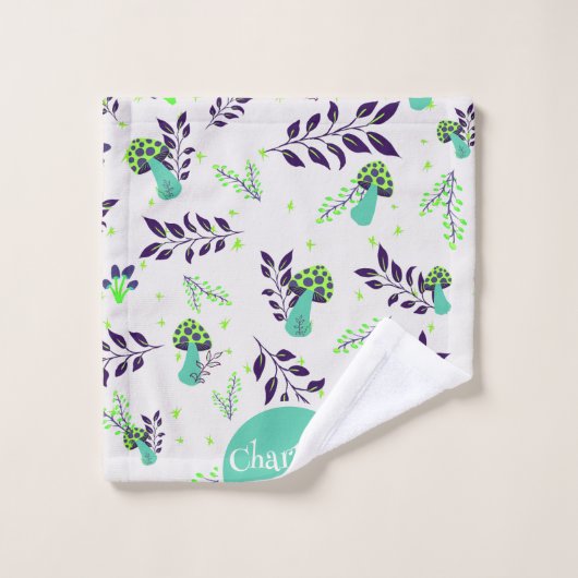 Meisje Schattige Paddenstoelen en Tuin Custom Name Bad Handdoek (Wasdoekje)