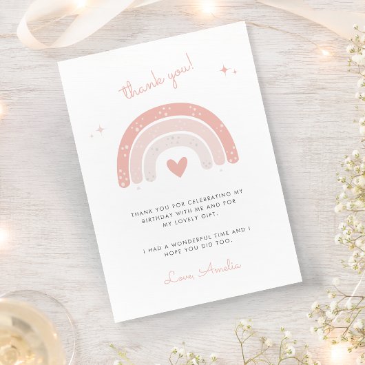 Meisje Schattige Roze Regenboog Waterverf Verjaard Bedankkaart
