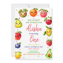 Meisje Schattigee Fruit Verjaardagsuitnodiging, Zo