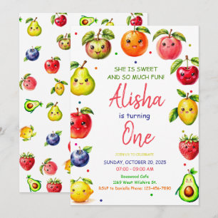 Meisje Schattigee Fruit Verjaardagsuitnodiging, Zo Kaart