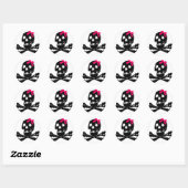 Meisje schedel met roze boog ronde sticker (Vel)