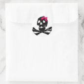 Meisje schedel met roze boog ronde sticker (Tas)