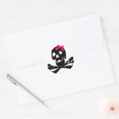 Meisje schedel met roze boog ronde sticker (Envelop)