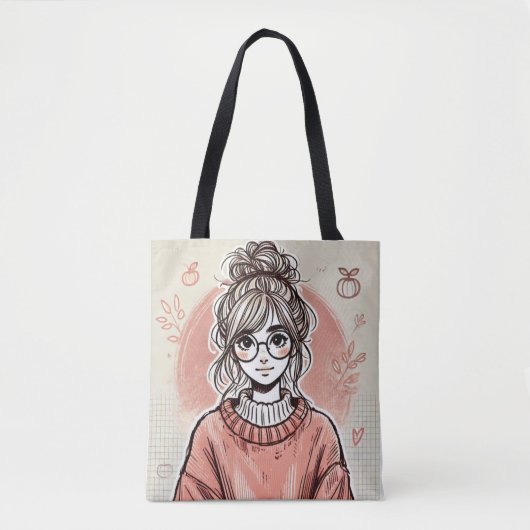  Meisje Schets Art Canvas tas (Voorkant)