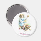 Meisje schilderij eieren Pasen Magneet (Voorkant / Achterkant)