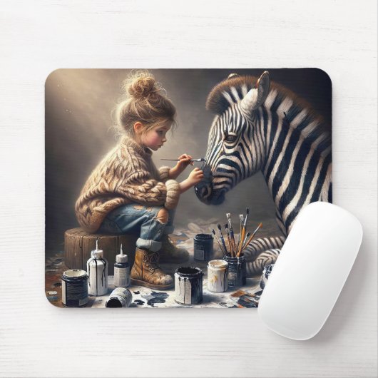 Meisje schilderij strepen op een Zebra Muismat (Met muis)
