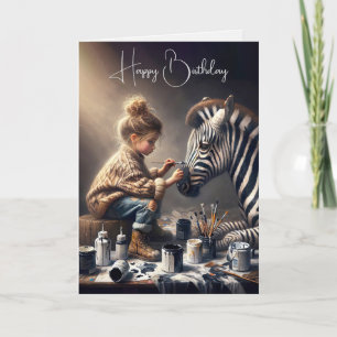 Meisje schilderij strepen op een Zebra verjaardag Kaart