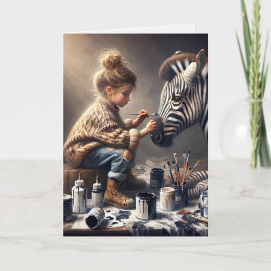 Meisje schilderij strepen op een Zebra verjaardag Kaart (Voorkant)