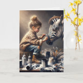 Meisje schilderij strepen op een Zebra verjaardag Kaart (Gele Bloem)