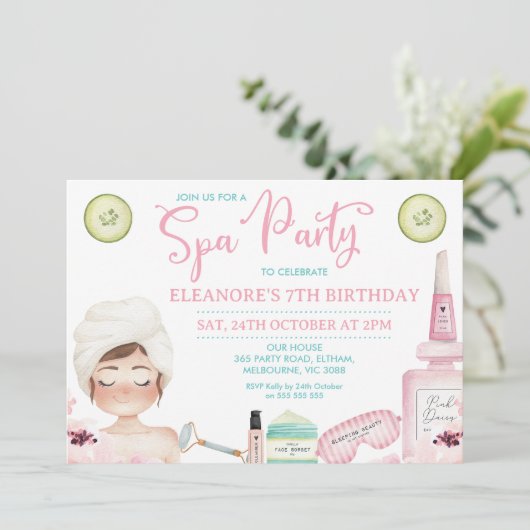 Meisje Schoonheidsproducten Spa Party Verjaardagsu Kaart (Staand voorkant)