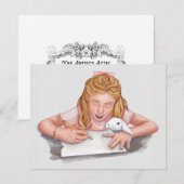 Meisje schrijven met huisdier konijn eten papier / (Voorkant / Achterkant)