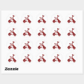 meisje scooter rood wit gingham ronde sticker (Vel)