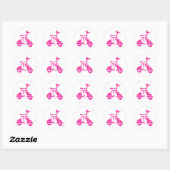 meisje scooter roze wit gingham ronde sticker (Vel)