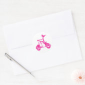 meisje scooter roze wit gingham ronde sticker (Envelop)