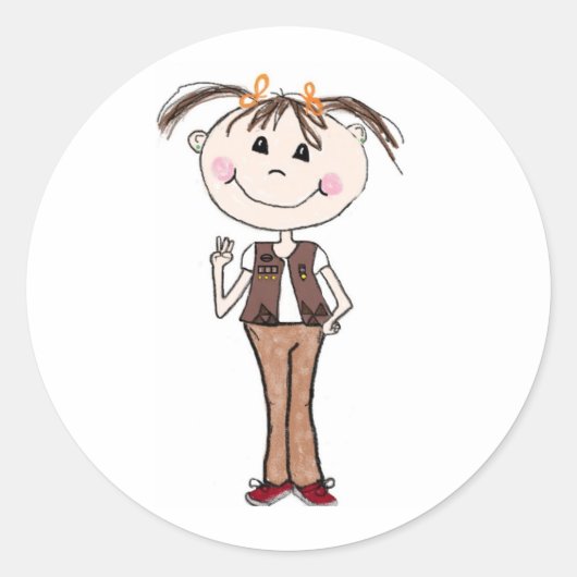Meisje Scout Brownie houdt de belofte Ronde Sticker (Voorkant)