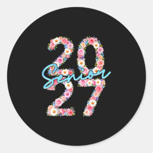 Meisje senior 2027 klas van 2027 bloem bloem ronde sticker