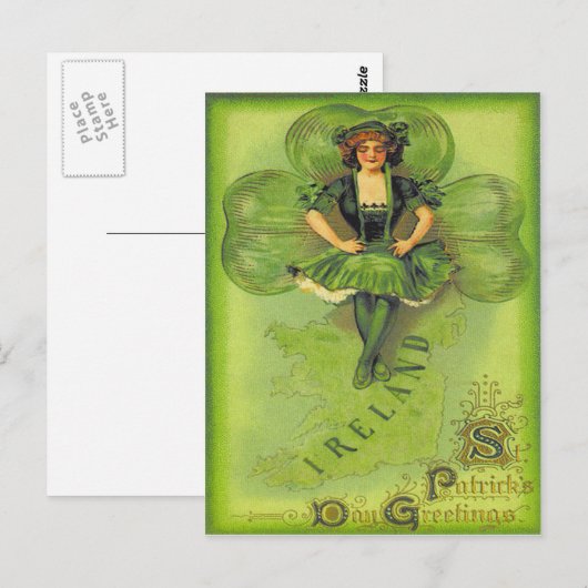  meisje Shamrock Ireland St Patrick's Day Auto Briefkaart (Voorkant / Achterkant)