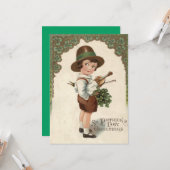 Meisje Shamrock Viool St Patrick's Day Kaart (Voorkant / Achterkant in situ)