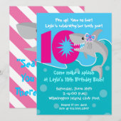 Meisje Shark Bite Uitnodigen - 10e Verjaardagsfees Kaart (Voorkant / Achterkant)